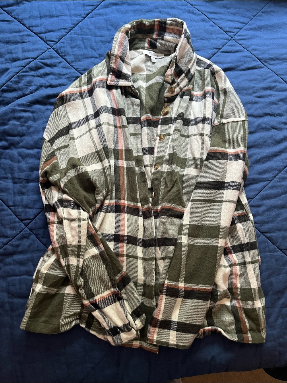 Plaid Button-Up Shirt Jacket in Olive, Cream & Black